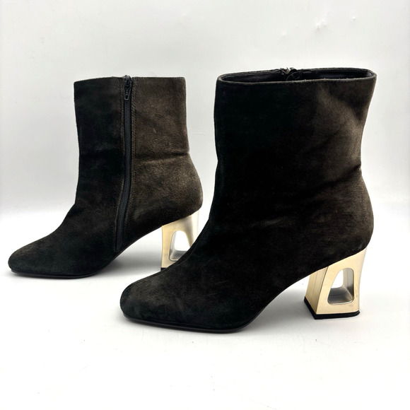 Vintage 80s Classique Black Brown Ombre Suede Cut-out Block Heel Zip Boot 8M - Picture 2 of 16